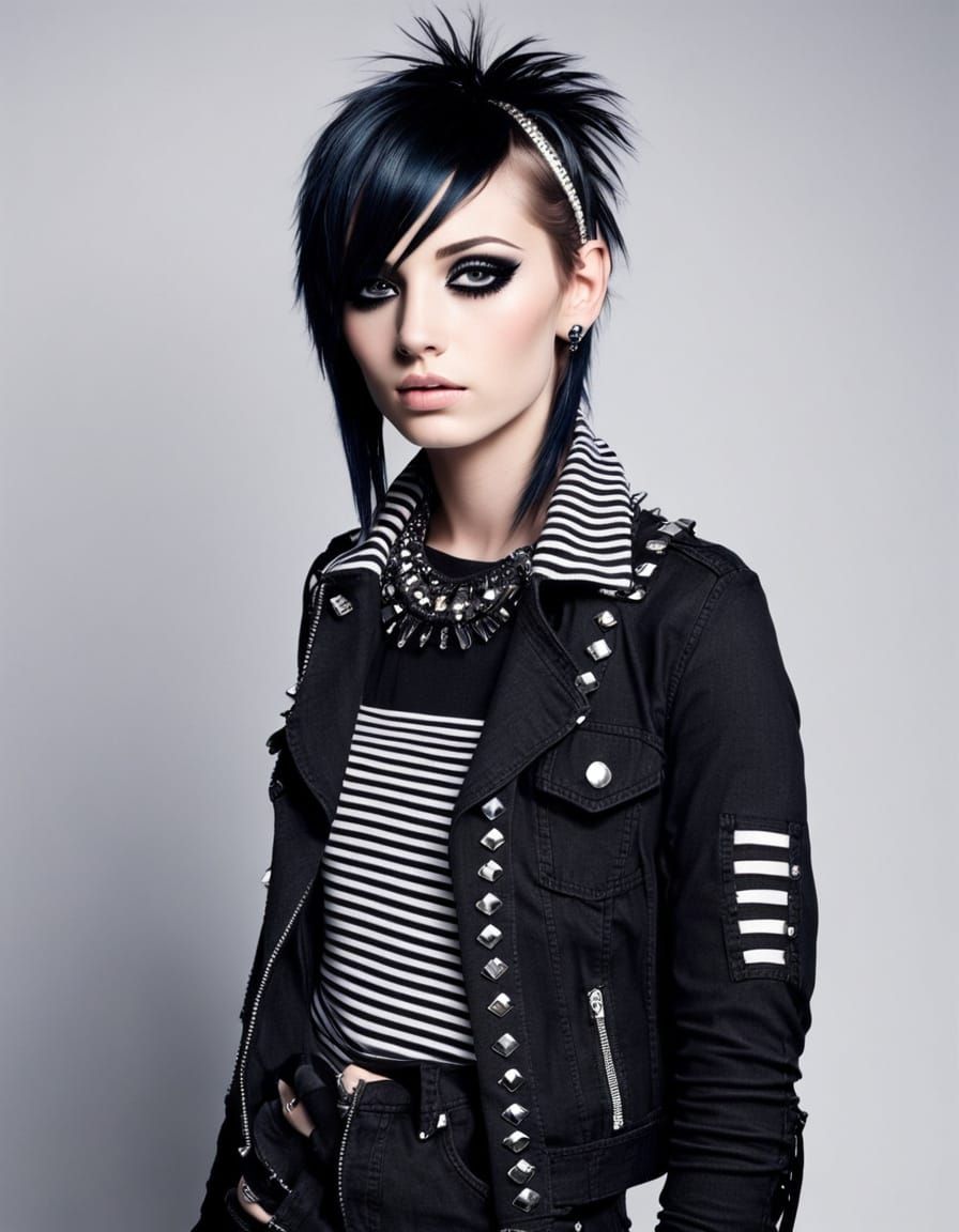 Emo Portrait in Black and White Stripes