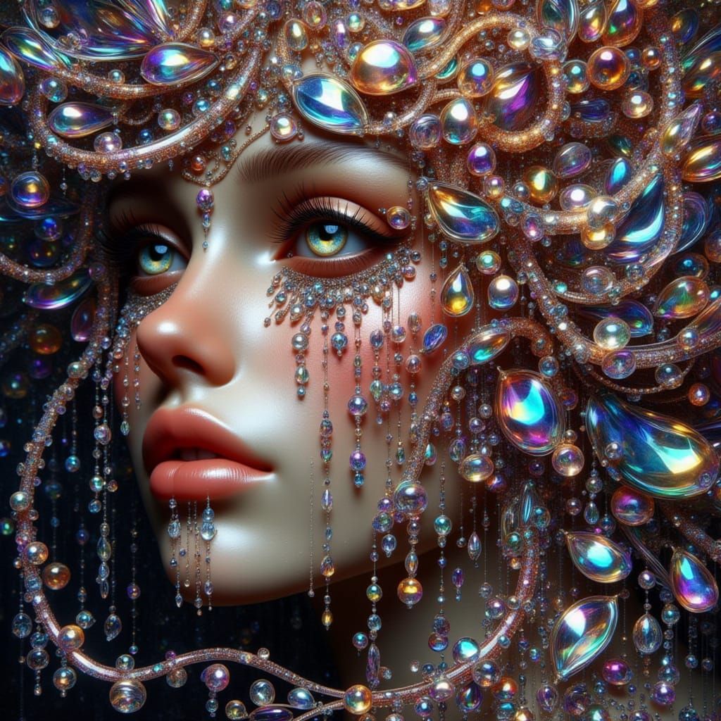 Melancholy Face in Shimmering Beadwork