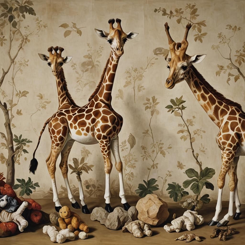 Playful Plush Giraffe in Cubist Baroque Style