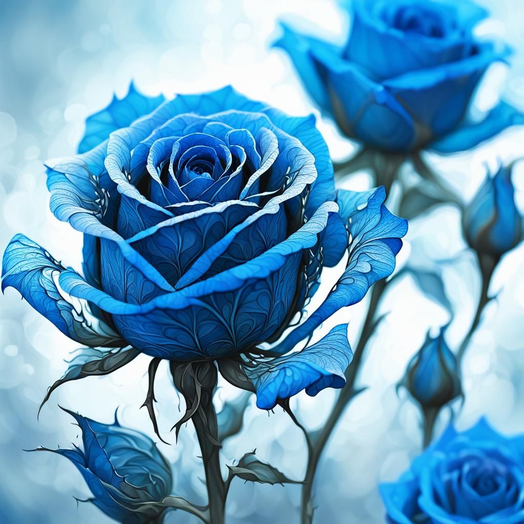 Blue Rosebud Fractal Art in Pastel Colors