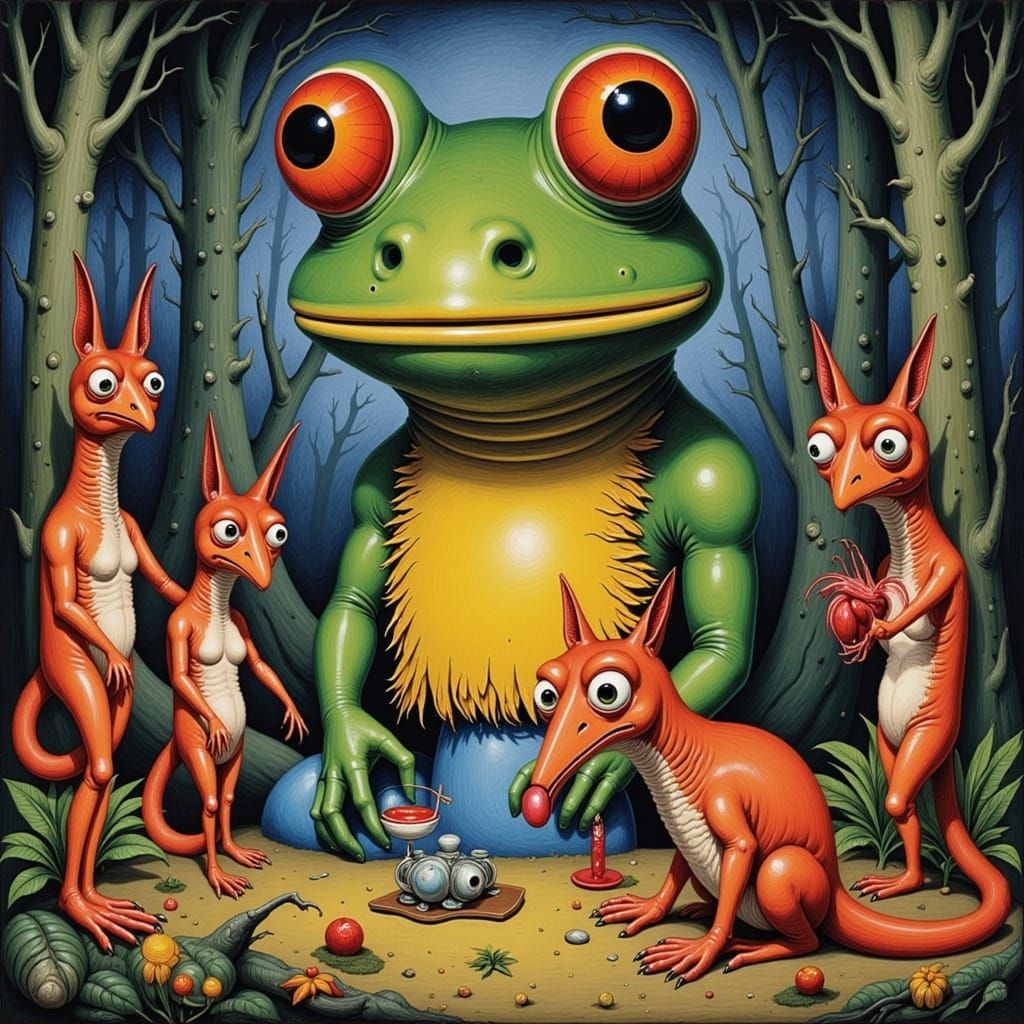 Giant Toad and Fox Bride Ceremony, in Fauvist Style