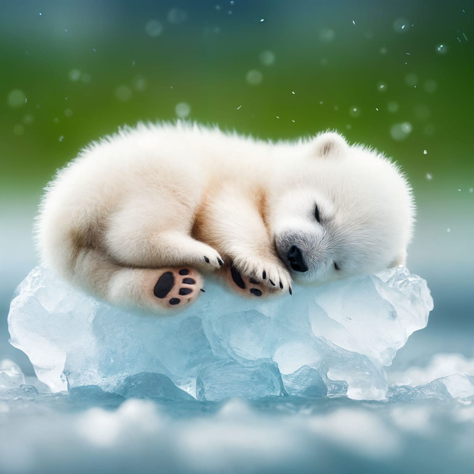 Sleeping Polar Bear Cub on Ice