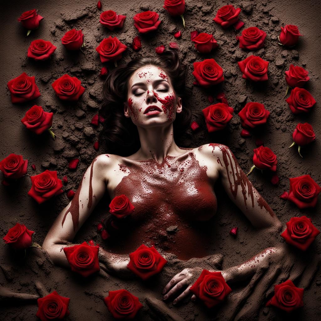 Woman Covered in Mud and Roses: Sinister Art