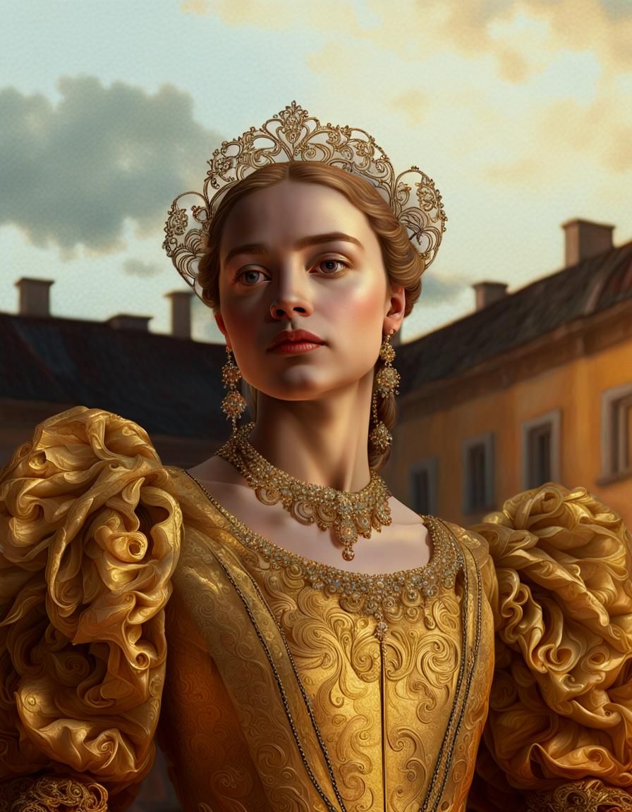 Baroque Princess Portrait with Golden Dress