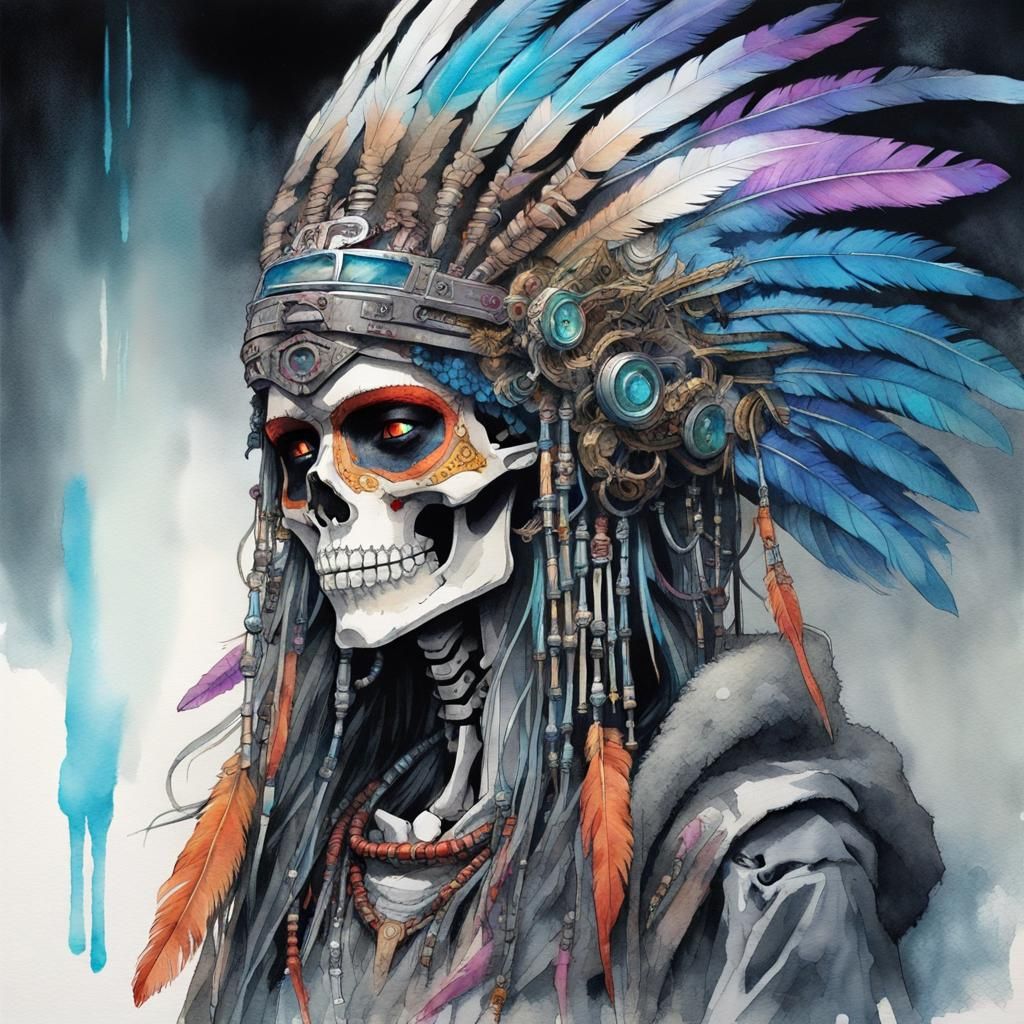 Cyberpunk Skeleton Shaman in Manga Style