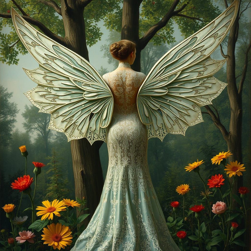 Surreal Fairy Goddess in Vibrant Floral Wonderland