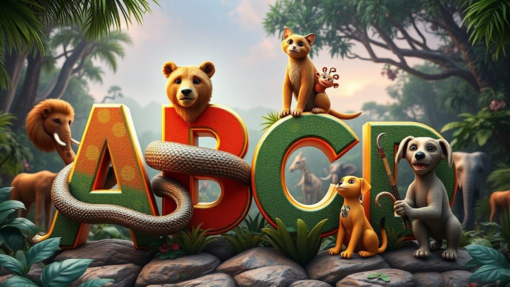 3D Realistic Alphabet Safari YouTube Thumbnail in Vibrant Ju...