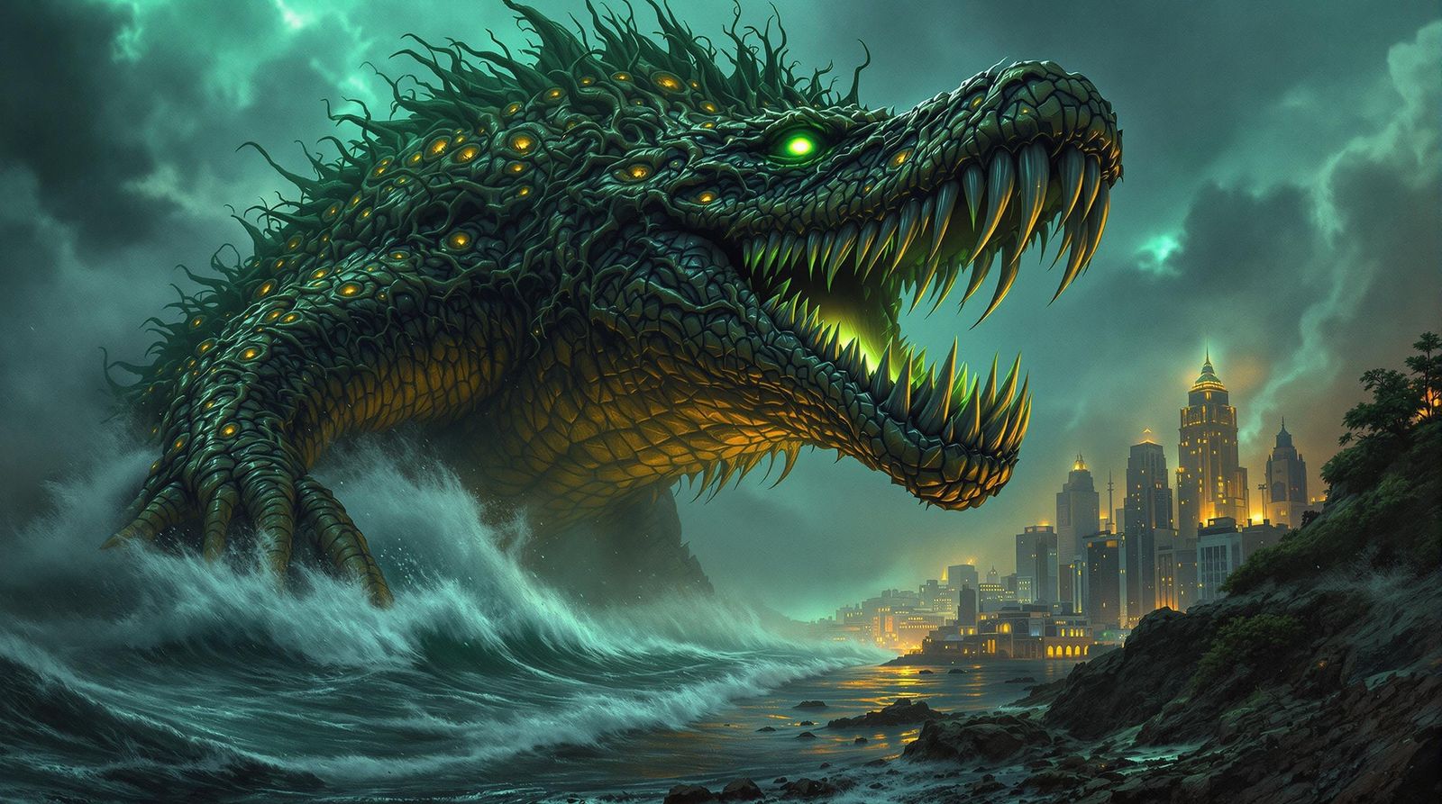 Ancient Kaiju Rises from the Atlantic Depths in Cyberpunk St...