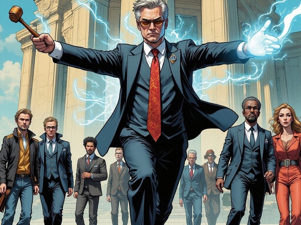 Corporate Lawyer Supervillain Wields Electric Gavel in Comic...
