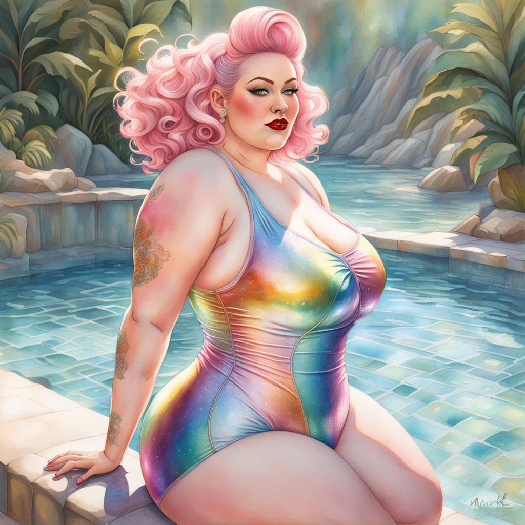 Pastel Rainbow Pin-Up in Outdoor Spa