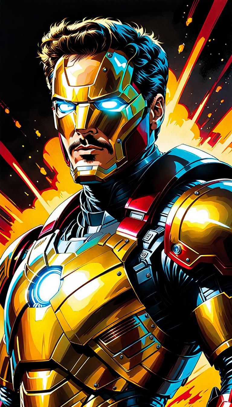Tony Stark in Iron Man Armor Comic Art