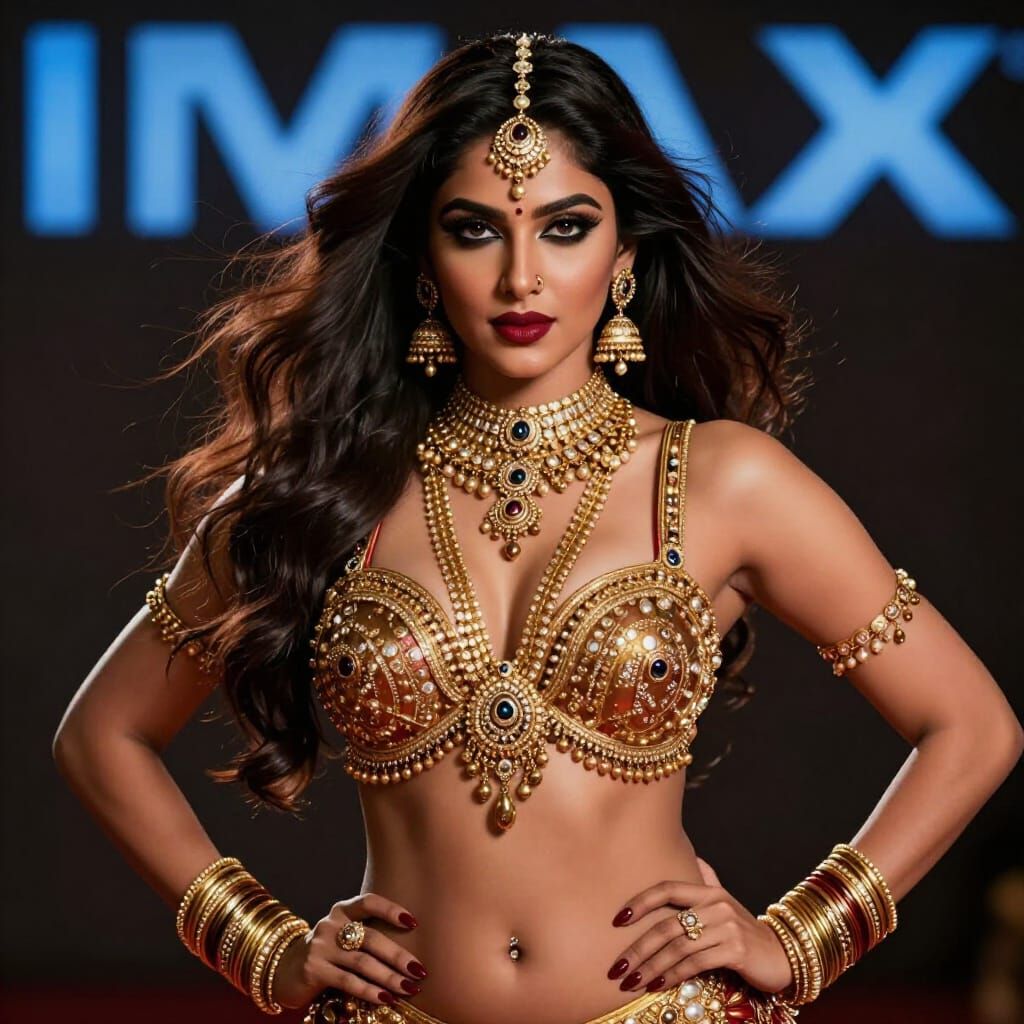 Indian Belly Dancer in Golden Jewelry, Hyperrealistic