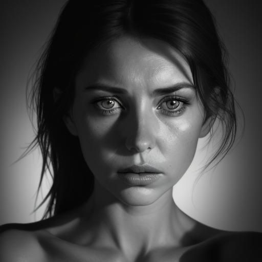 Monochromatic Portrait of a Sad Woman with Dramatic Lighting