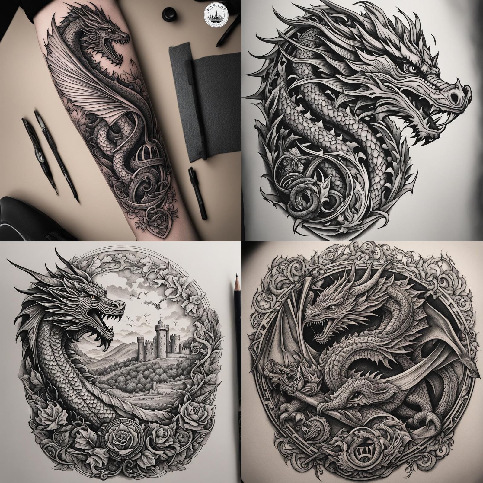 Welsh Dragon Tattoo Design with Snowdonia and Castle