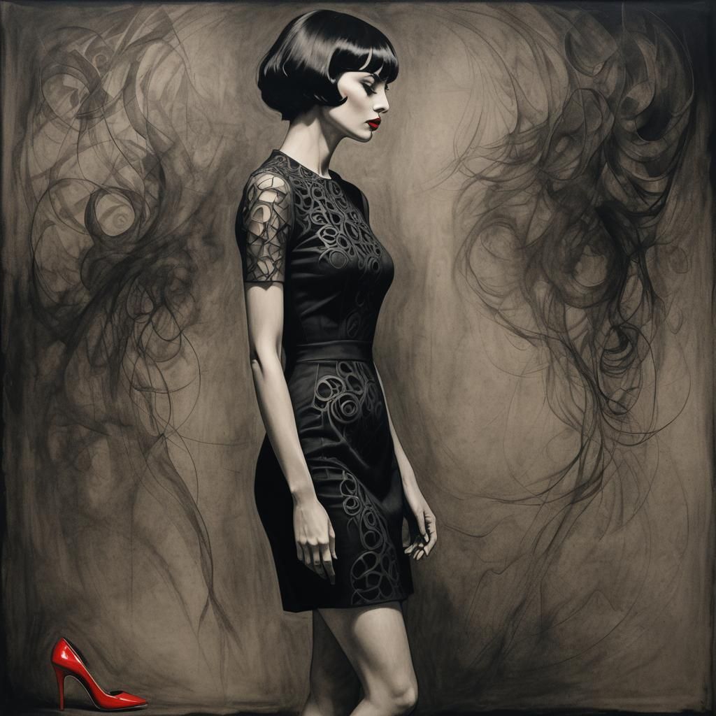 Gothic Charcoal Portrait of a Woman in Profile