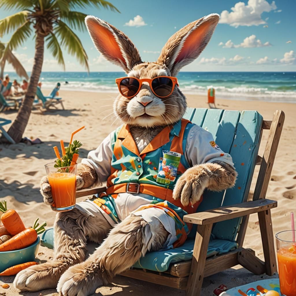 Easter Bunny Vacation Postcard in Splash Art Style
