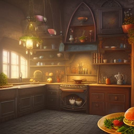 Fantastical Herbal Kitchen in Detailed Matte Painting
