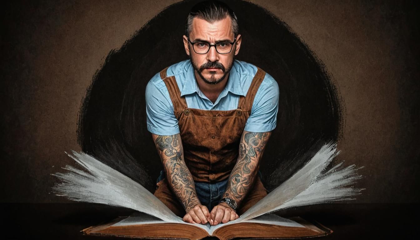 Monochrome Drawing of Bearded Man with Glasses