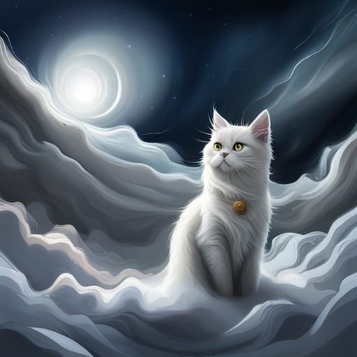 Anime Cat Made of Clouds, Digital Painting