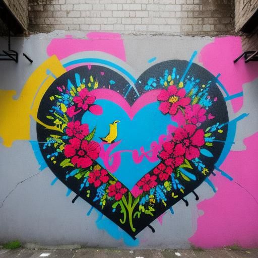 Colorful Graffiti Mural of Heart in City Alleyway