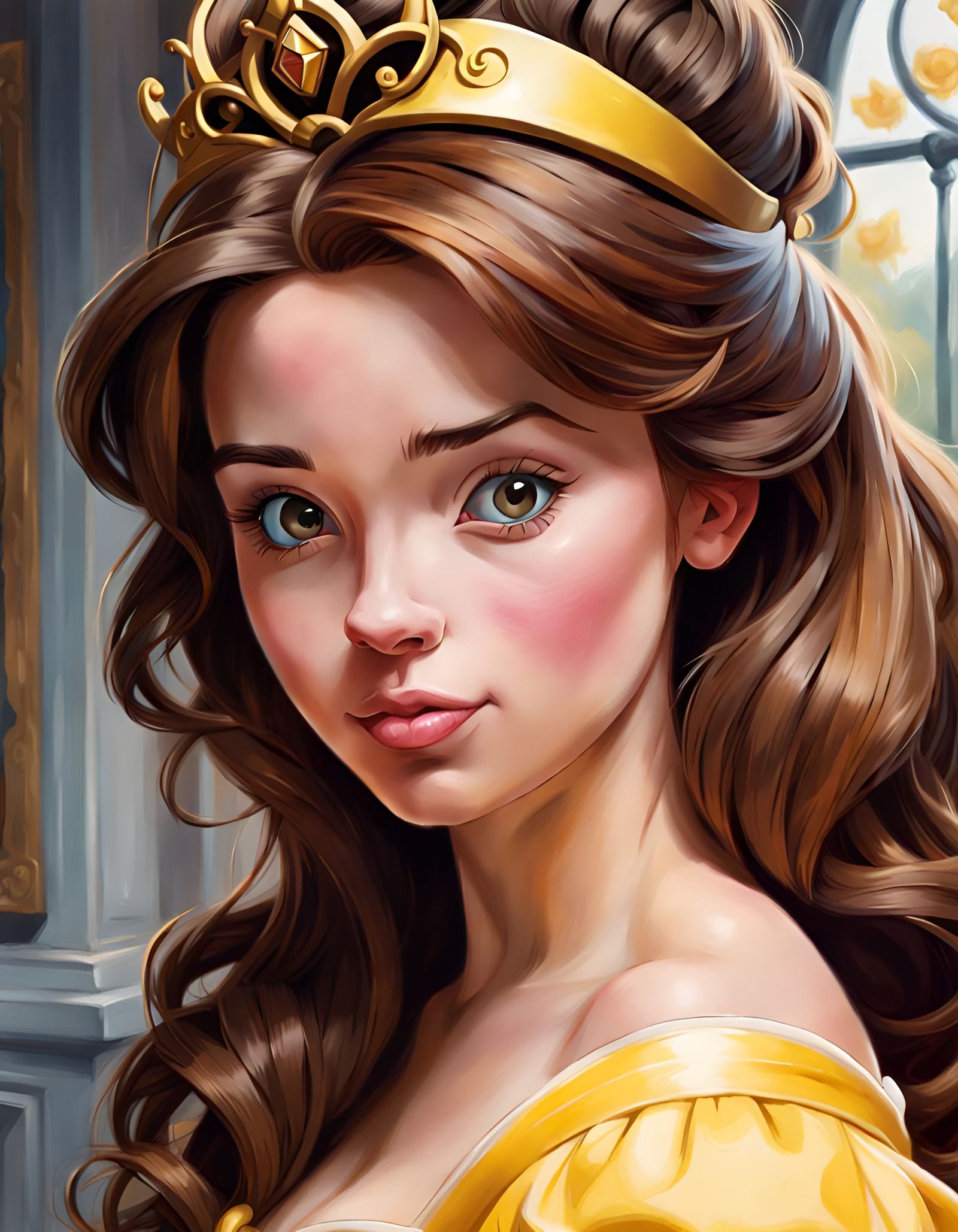 Princess Belle Cartoon Portrait in Comic Art Style