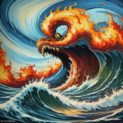 Monster Wave: An Expressionist Oil Painting