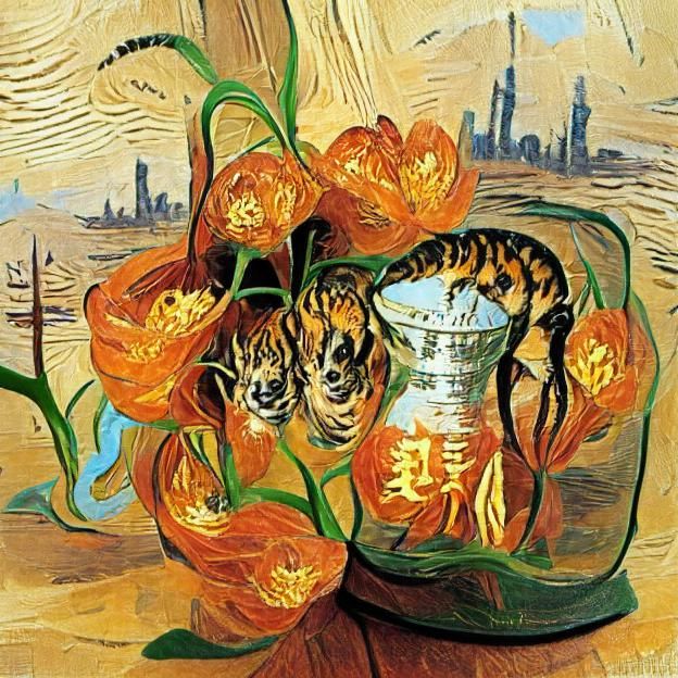 Tiger Lilies in Vase: Van Gogh Style