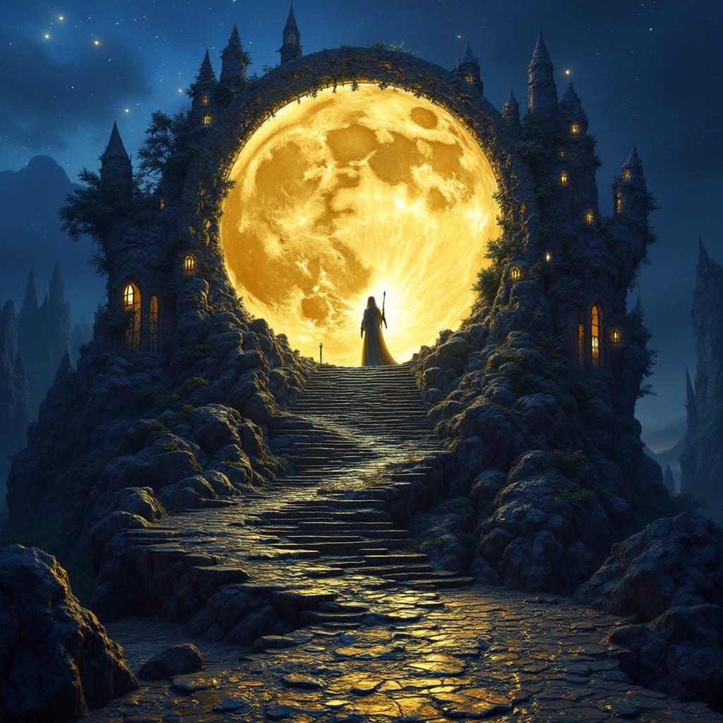 Surreal Fantasy Castle Ascends into the Blood Moon