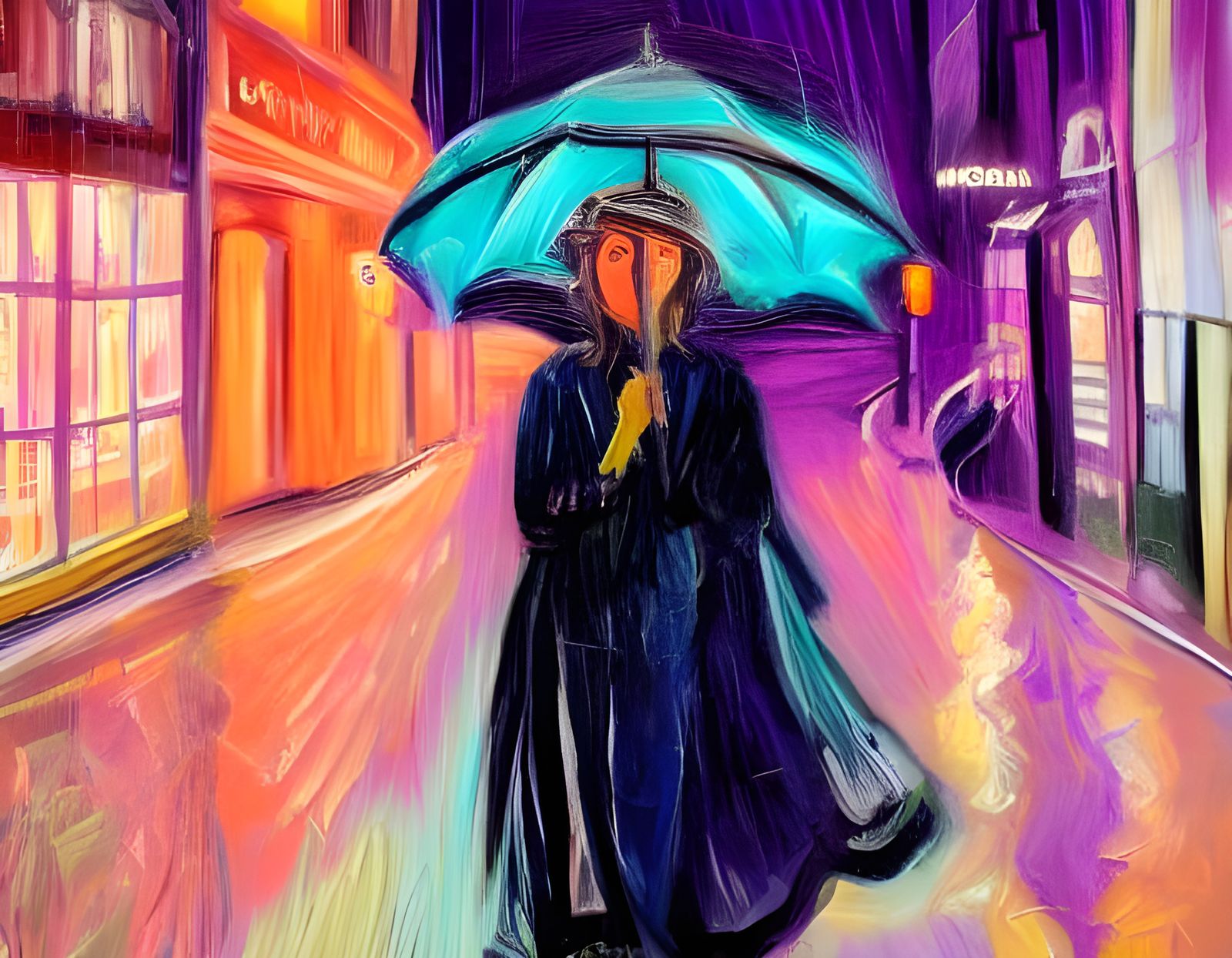 Mysterious Night Cityscape in Vibrant Impasto Style