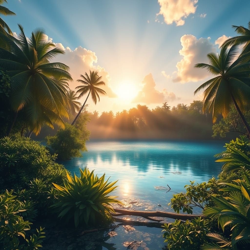 Idyllic Caribbean Island Morning in Photorealistic Style