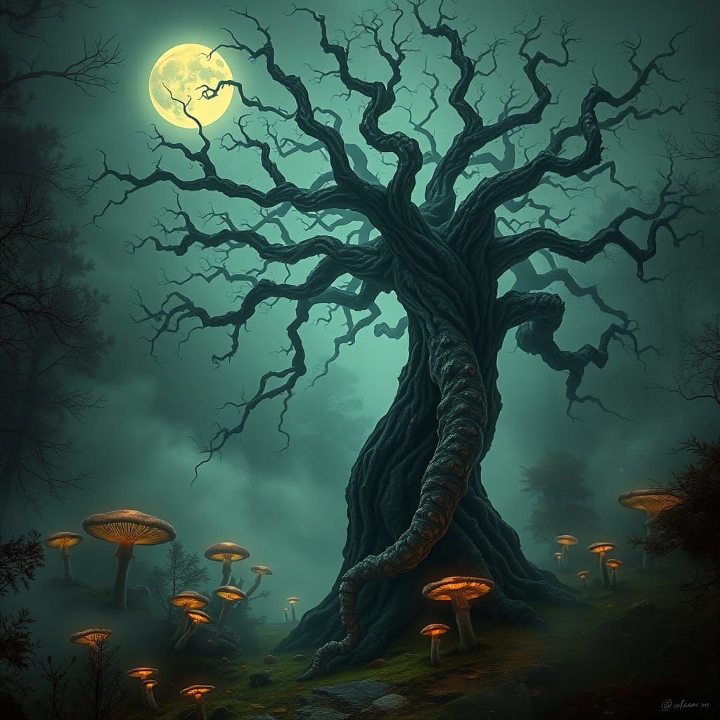 Mystical Tree Being in a Moonlit Forest