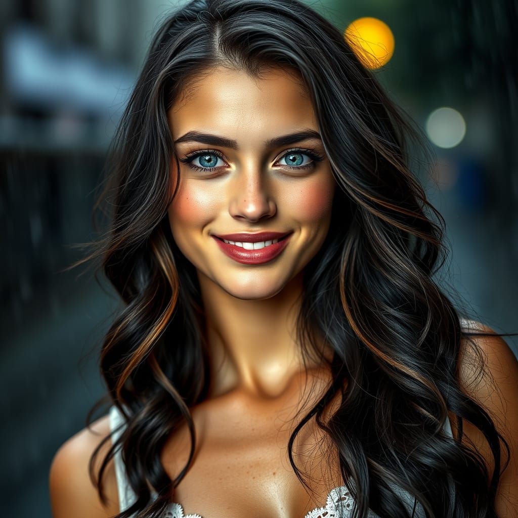 Stunning Woman with Dip-Dyed Hair in the Rain