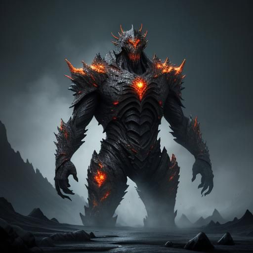 Towering Magma Creature in Fantasy Horror Style
