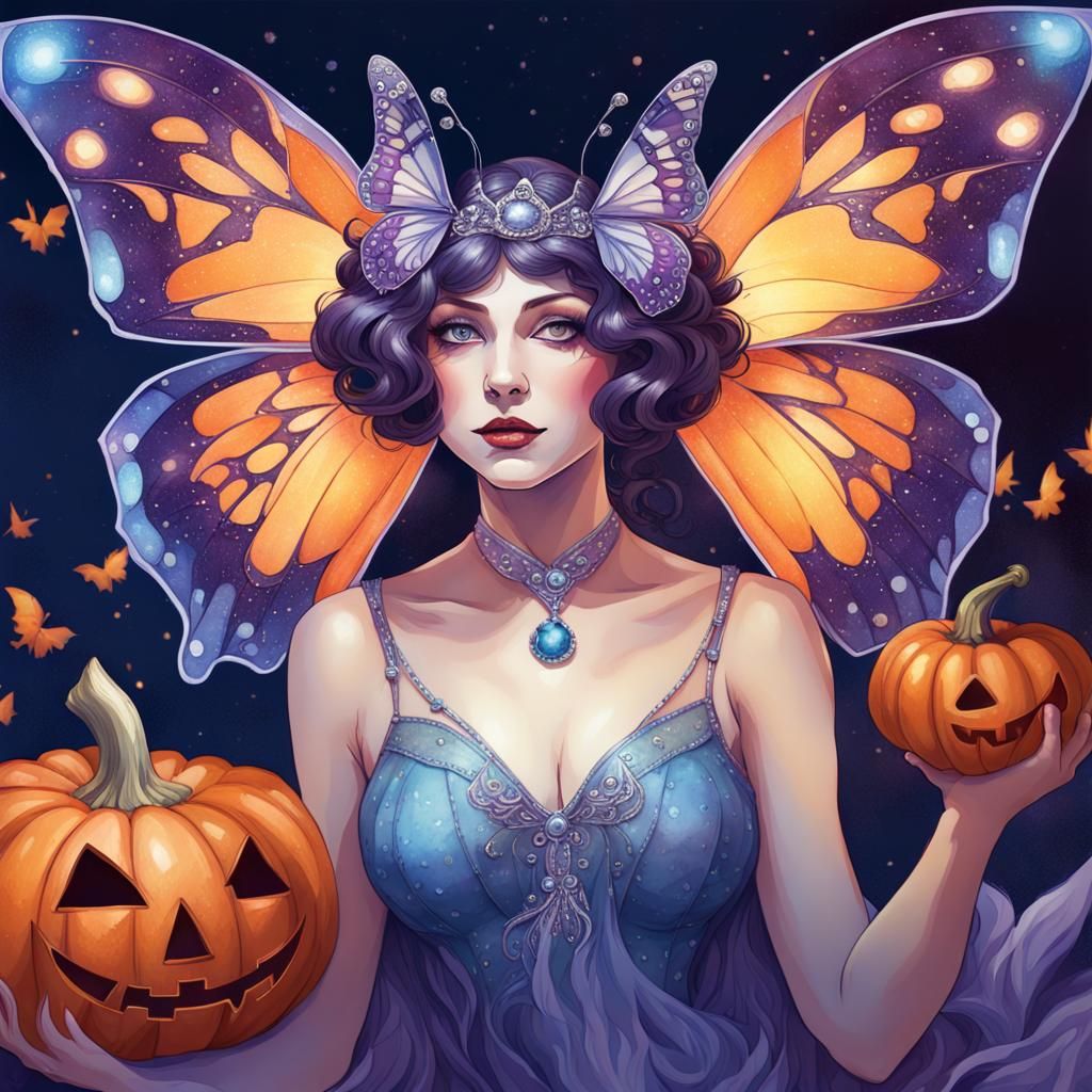 Butterfly Queen Halloween in Gouache Style