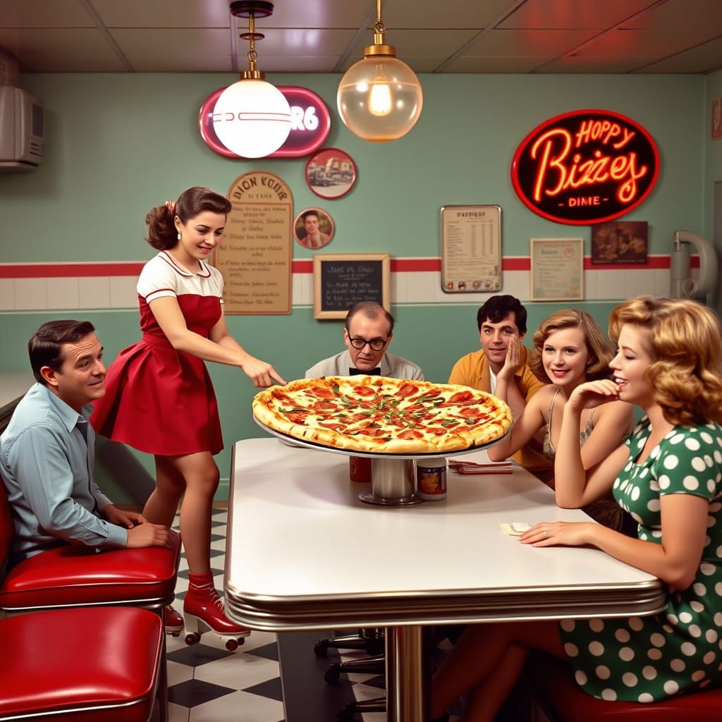 1950s Diner Scene with Waitress on Roller Skates