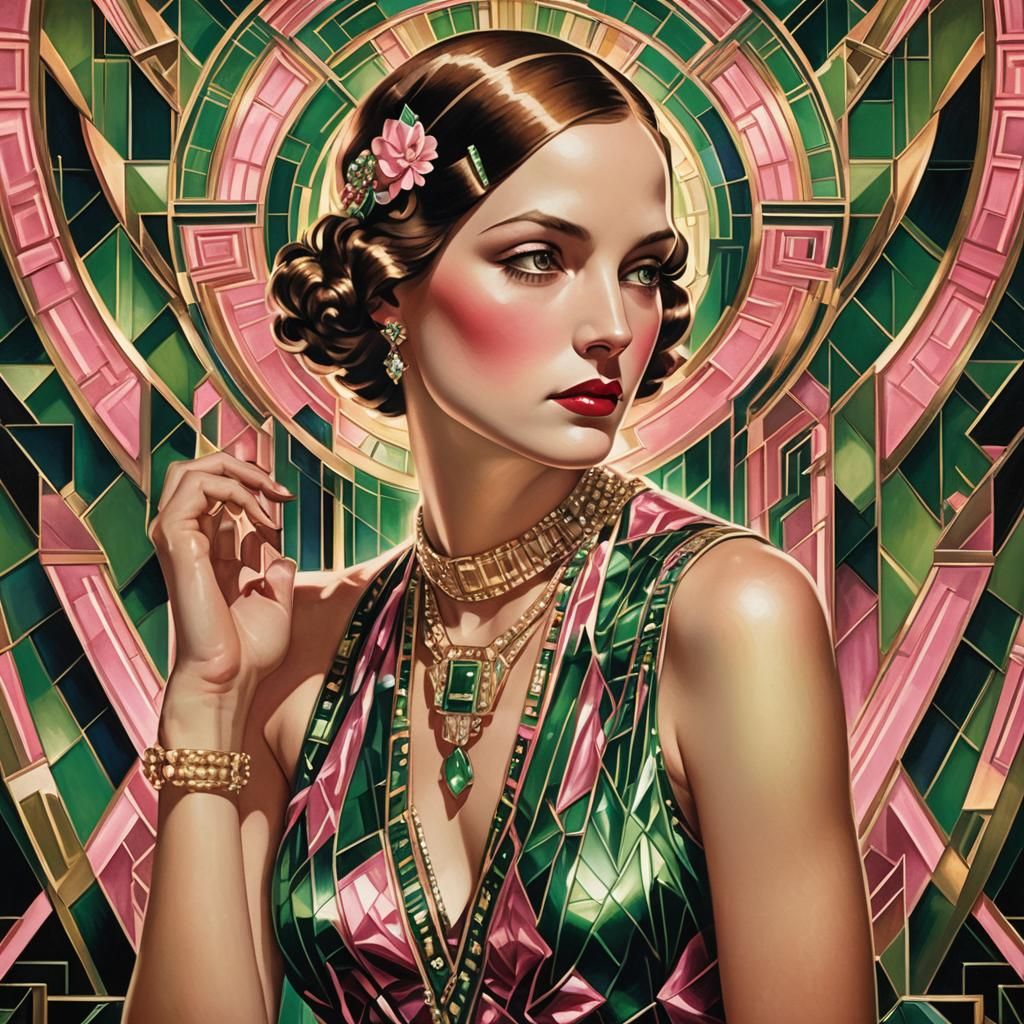 Art Deco Actress Portrait with Neon Lighting