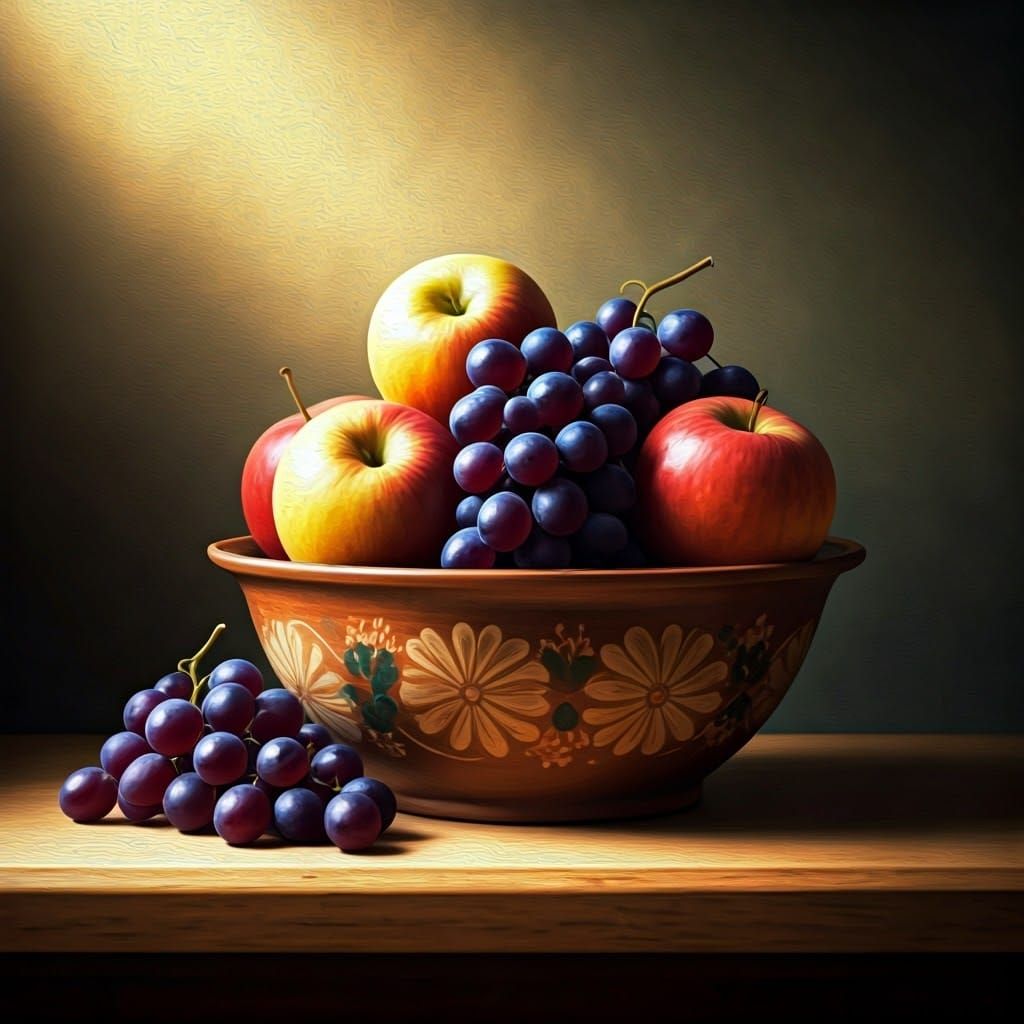Impressionistic Still Life with Fruit and Flowers