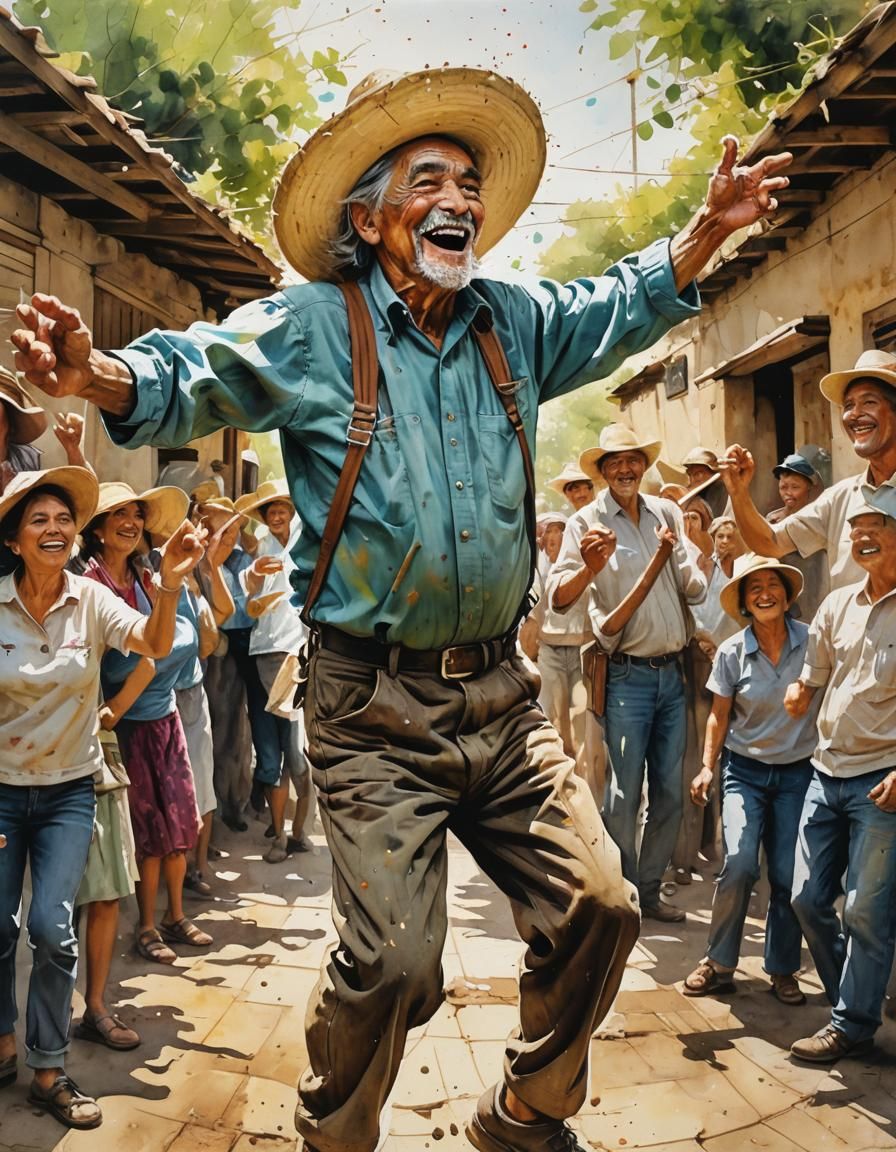 Rejoicing Farmer's Dance: A Watercolor Impression