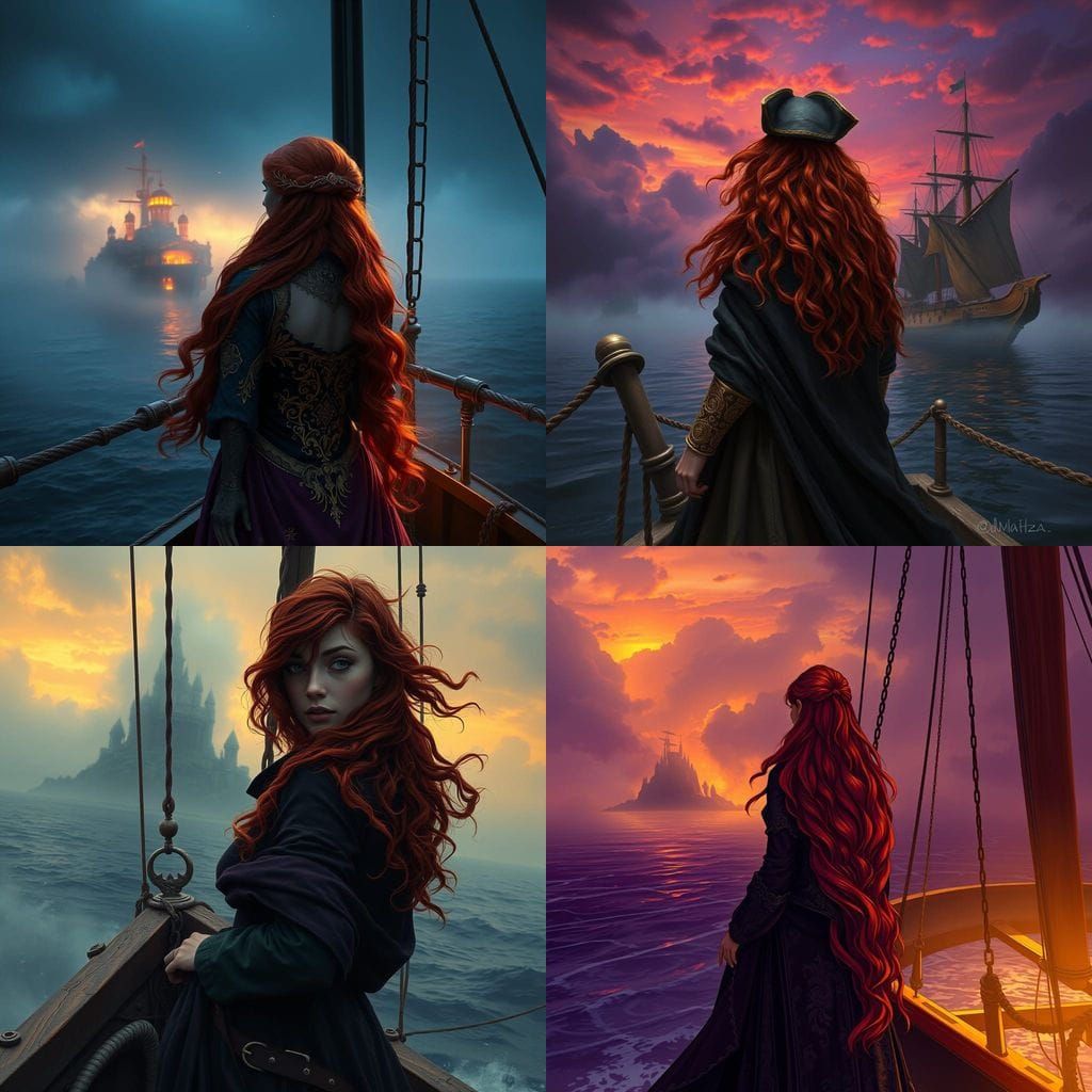 Vibrant Pirateess Gazing Upon Treasure Island