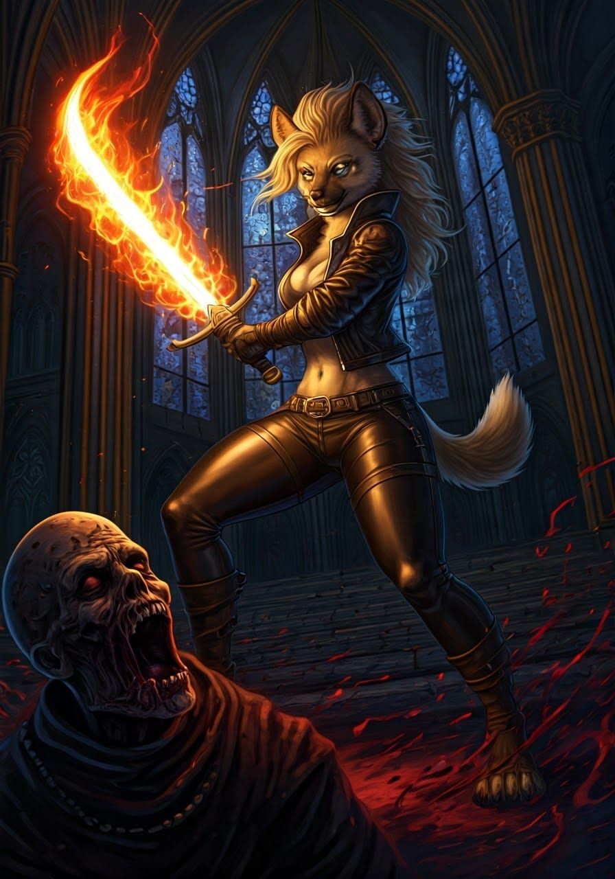 Dark Fantasy Hyena Warrior in Chiaroscuro Lighting