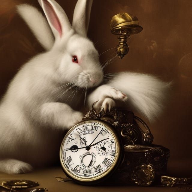 White Rabbit's Urgent Timekeeping in Wonderland