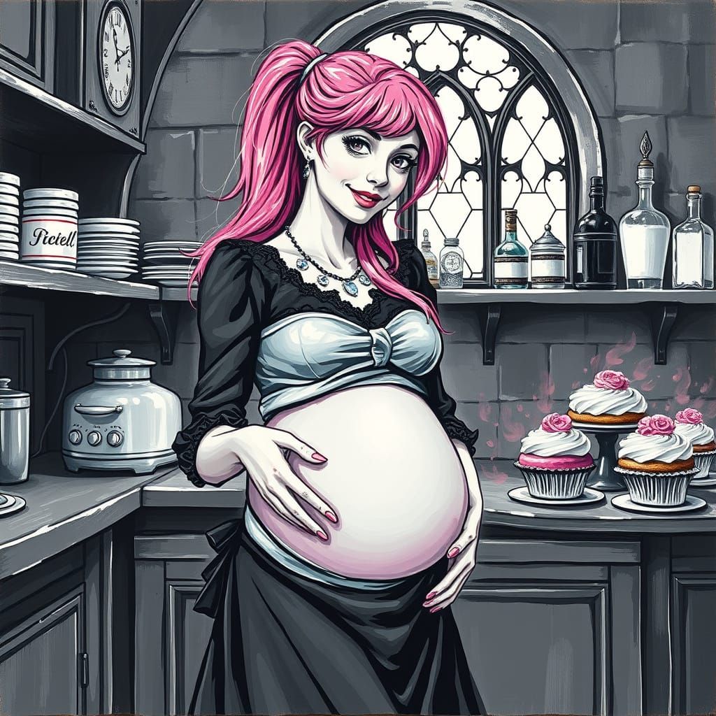 Gothic Goddess Bakes in a Neo-Impressionist Kitchen