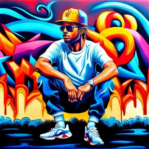 Vibrant Hip-Hop Fashion in Street Art Style