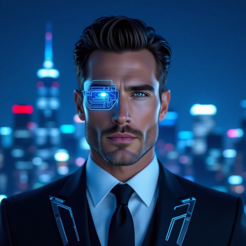 Handsome Man as Samsung Galaxy S7 in Cyberpunk Style