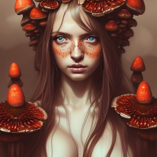 Fly Agaric Goddess Portrait in Digital Illustration Style