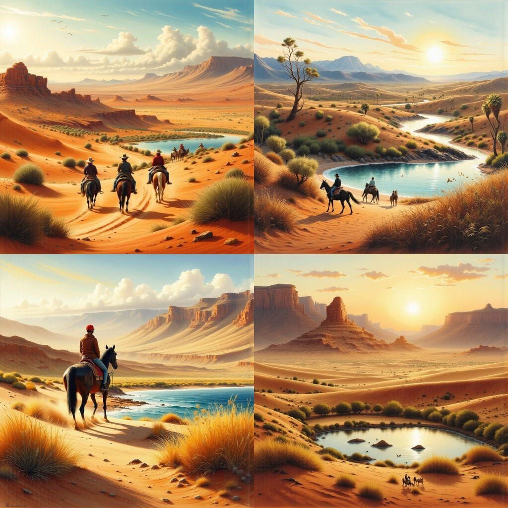 Surreal Oasis in Golden Desert Light