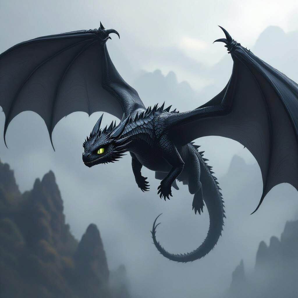 Toothless Soaring Through Misty Skies as Digital Art