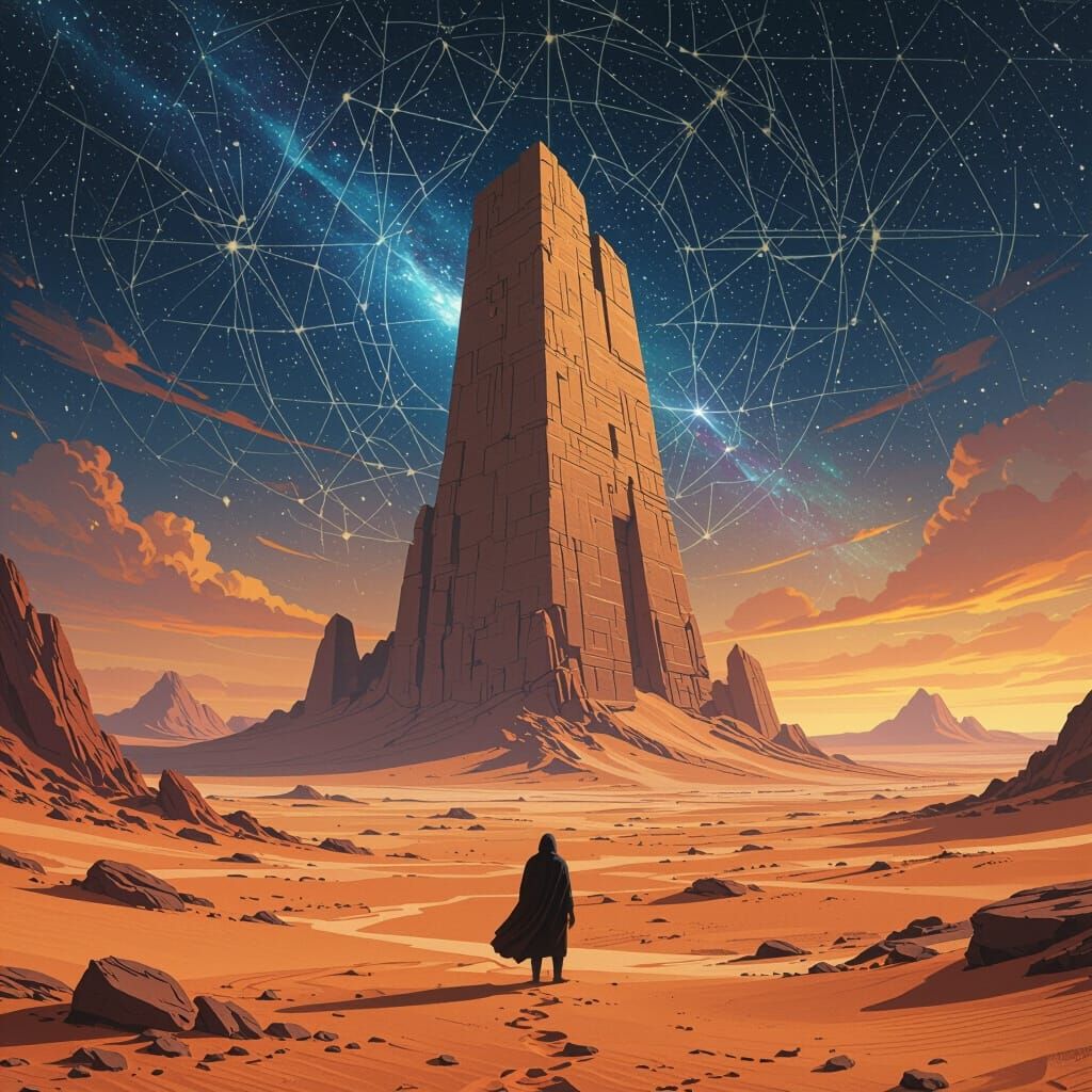 Cosmic Wanderer at Ancient Desert Ruins