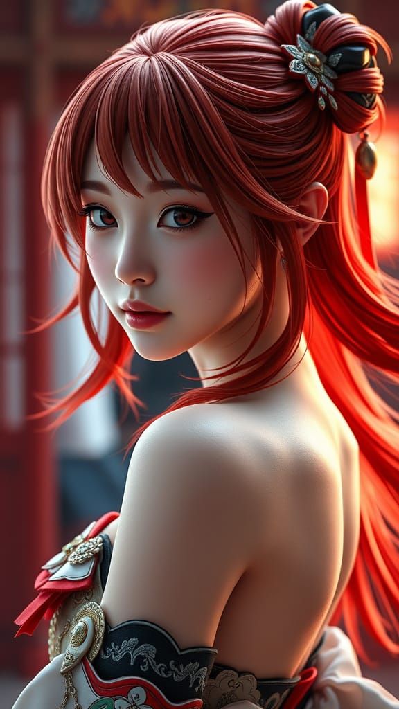 Yae Miko Portrait: Hyperrealistic, Vivid Color, 8K