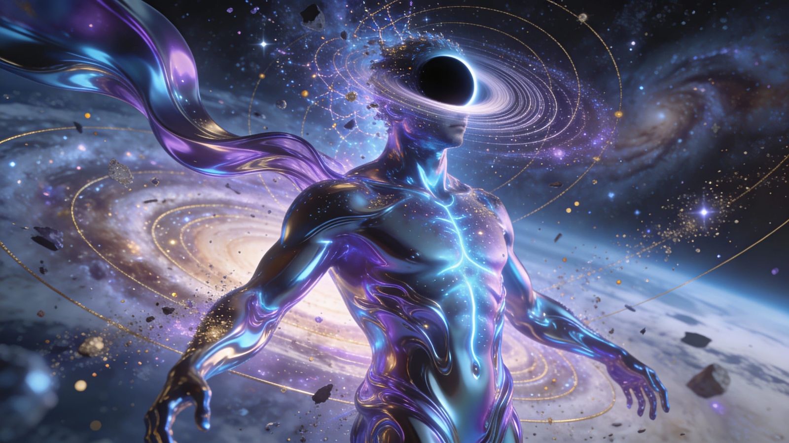 Surreal Ferrofluid Man in Cosmic Void